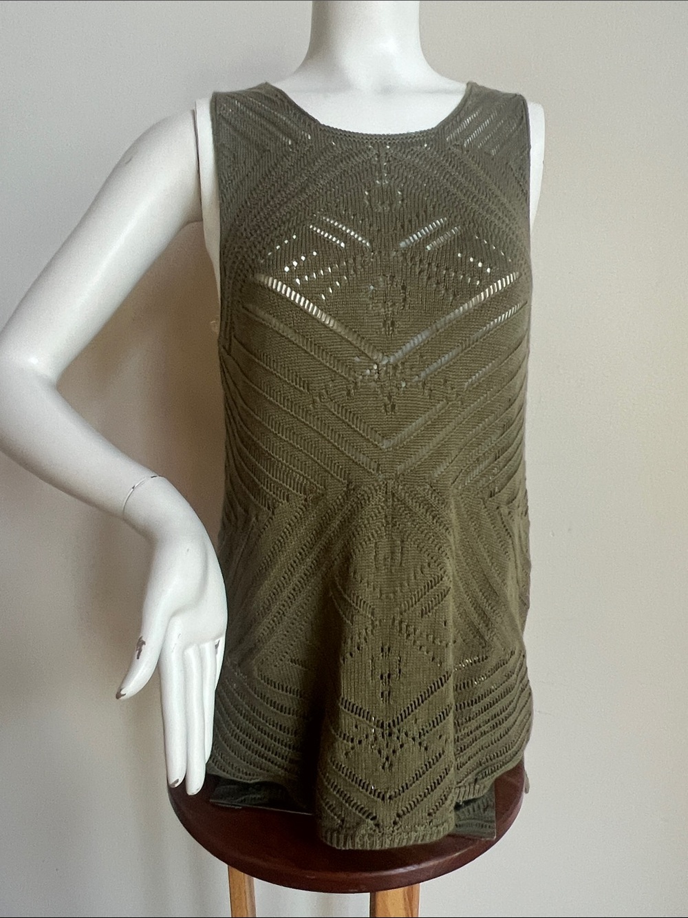 Rewind Olive Green Openwork Knit Tank lagenlook boho gypsy whimsygoth